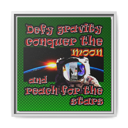 defy conquer reach - framed canvas art (logo green)