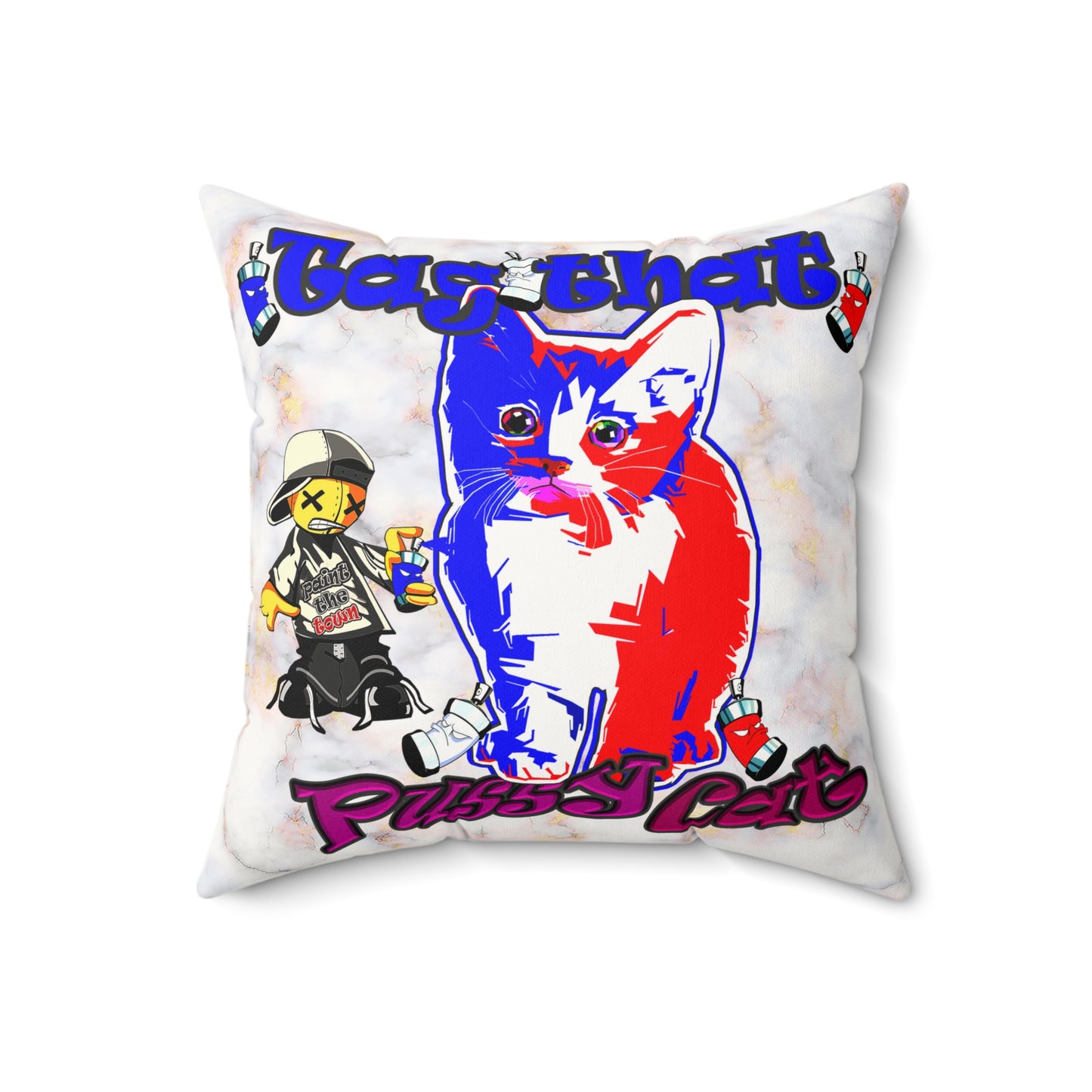 tag that - Faux Suede Square Pillow - (white marble)