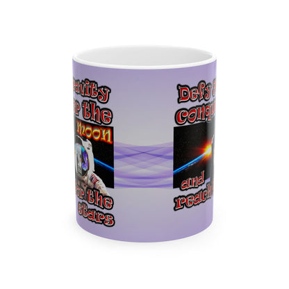 defy conquer reach - White Mug (light blue-pink wave)