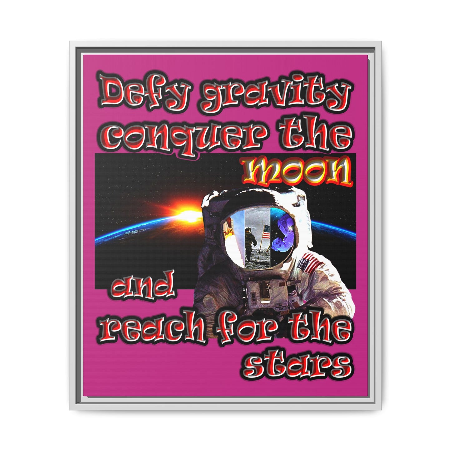 defy conquer reach - framed canvas art (pink)