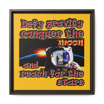 defy conquer reach - framed canvas art (yellow)