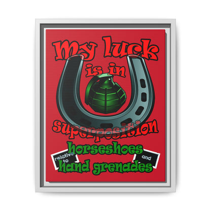 my luck - framed canvas art (dark red)