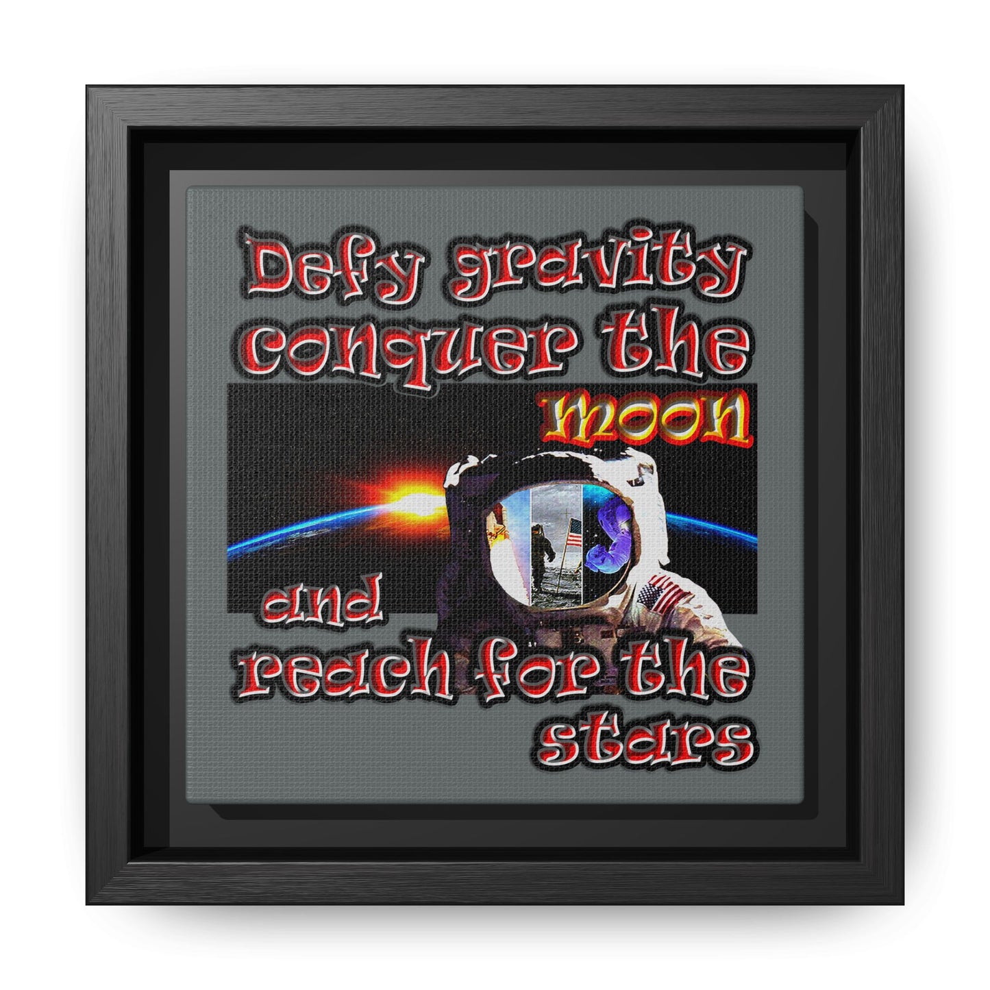 defy conquer reach - framed canvas art (dark grey)