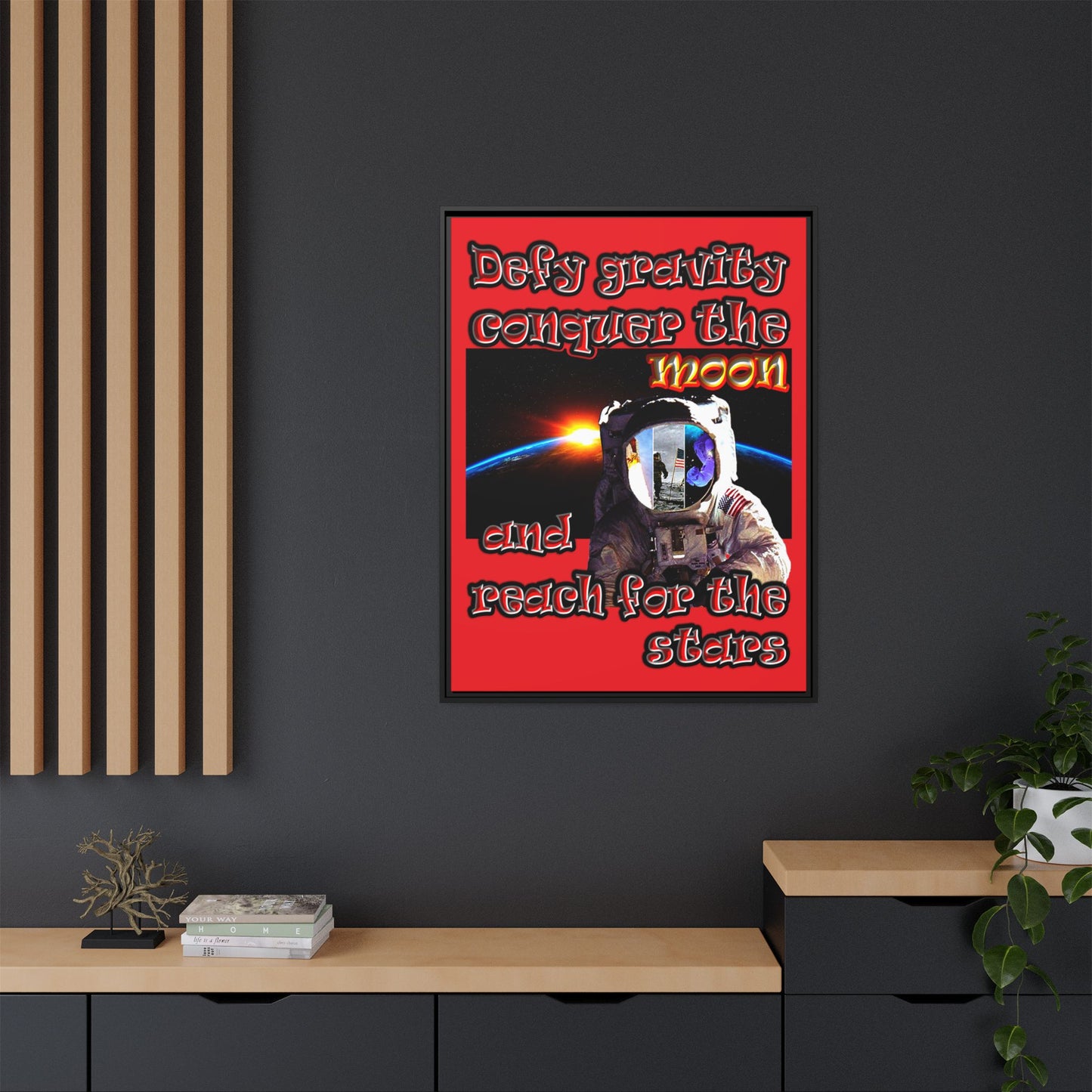 defy conquer reach - framed canvas art (red)