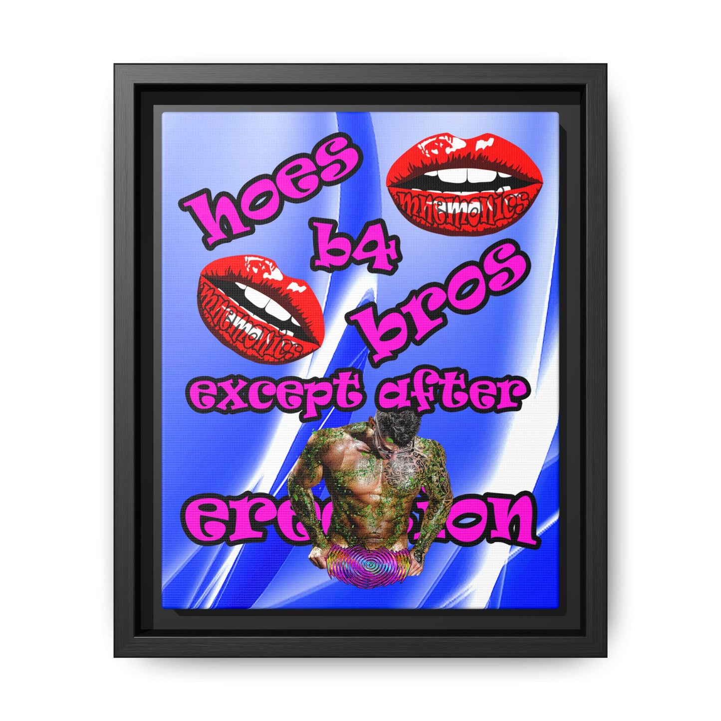 hoes b4 bros - framed canvas art (blue-white wave)