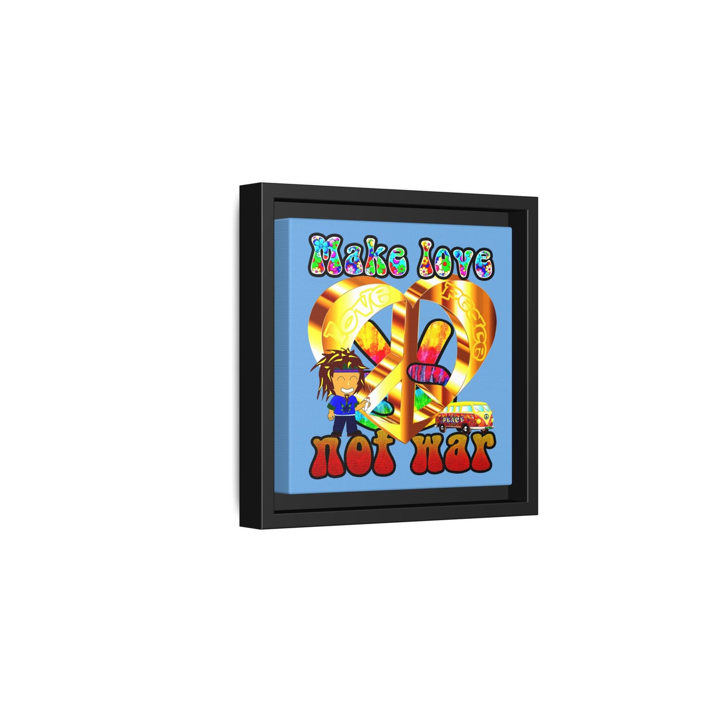 love peace - framed canvas art (light blue)