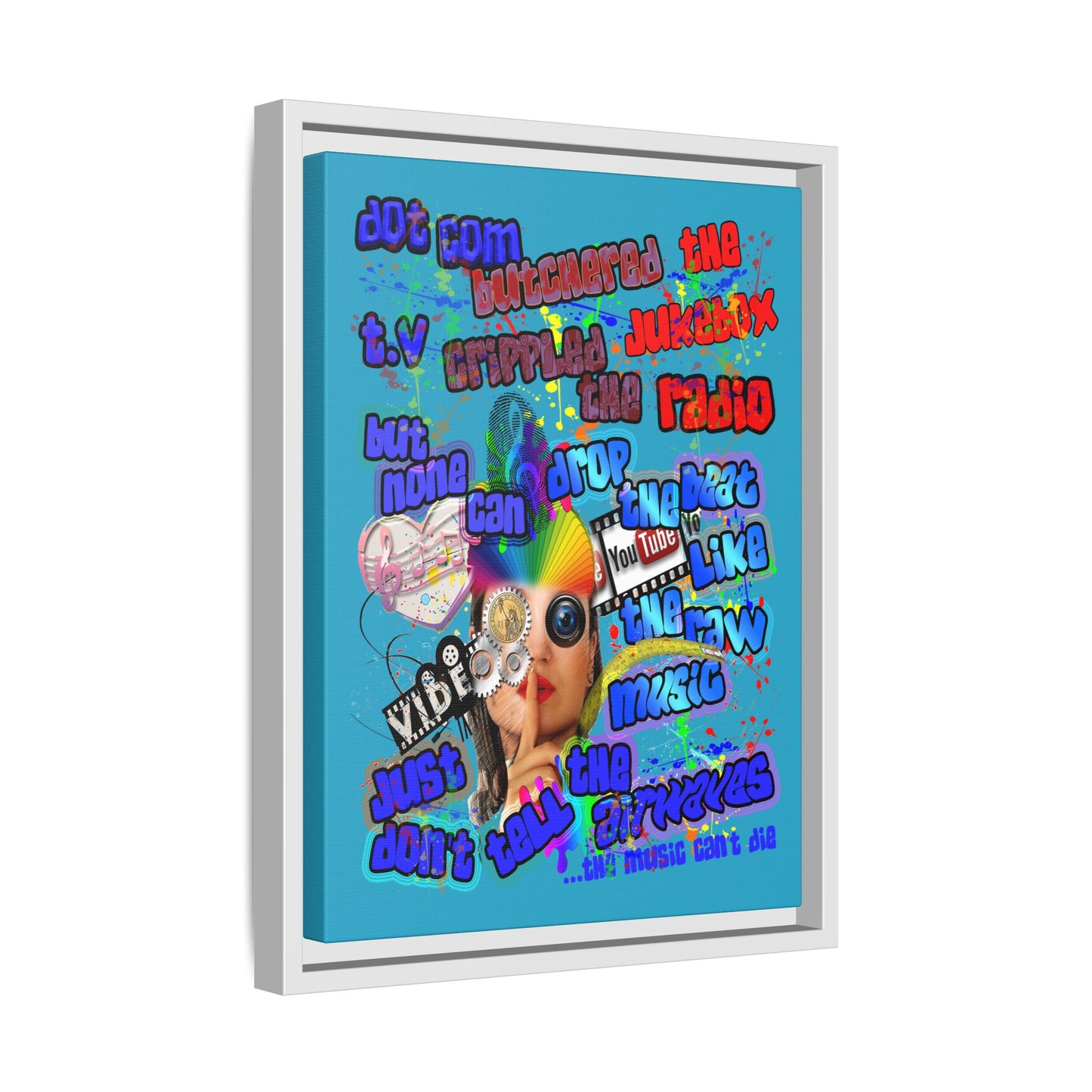 drop the beat - framed canvas art (turquoise)