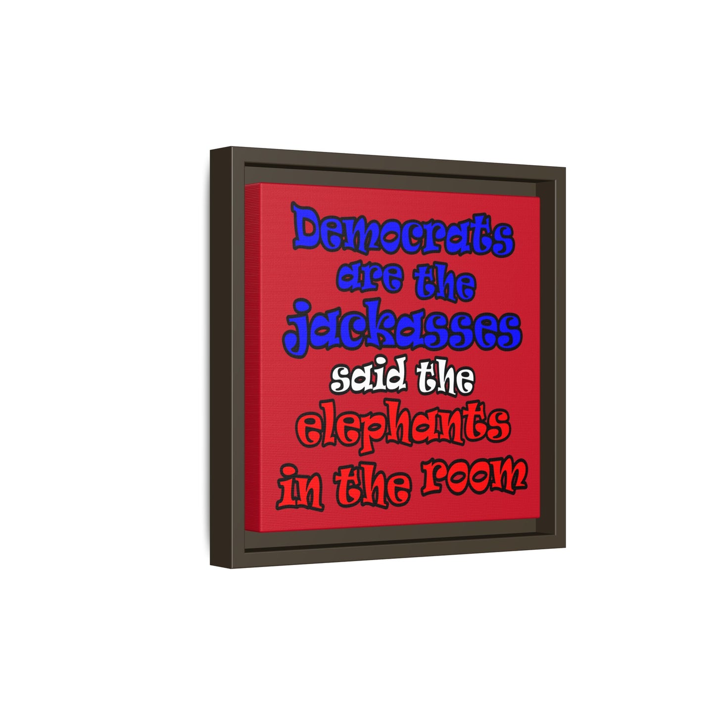 donkeys and elephants - framed canvas art (dark red)