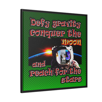 defy conquer reach - framed canvas art (logo green)