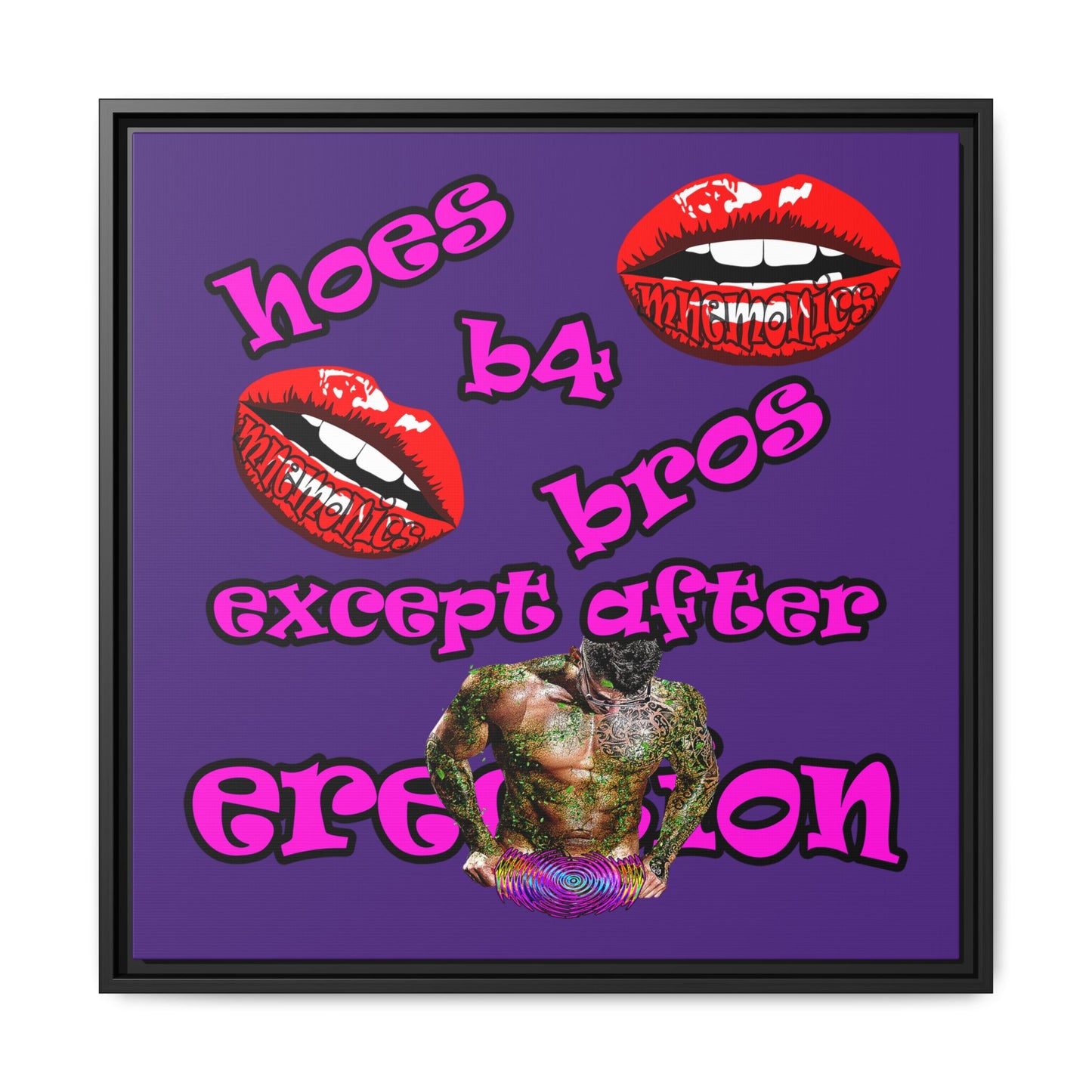 hoes b4 bros - framed canvas art (purple)