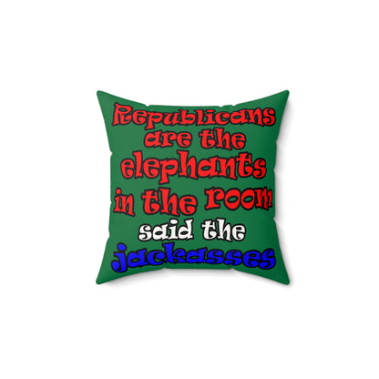 donkeys and elephants - Faux Suede Square Pillow - (dark green)