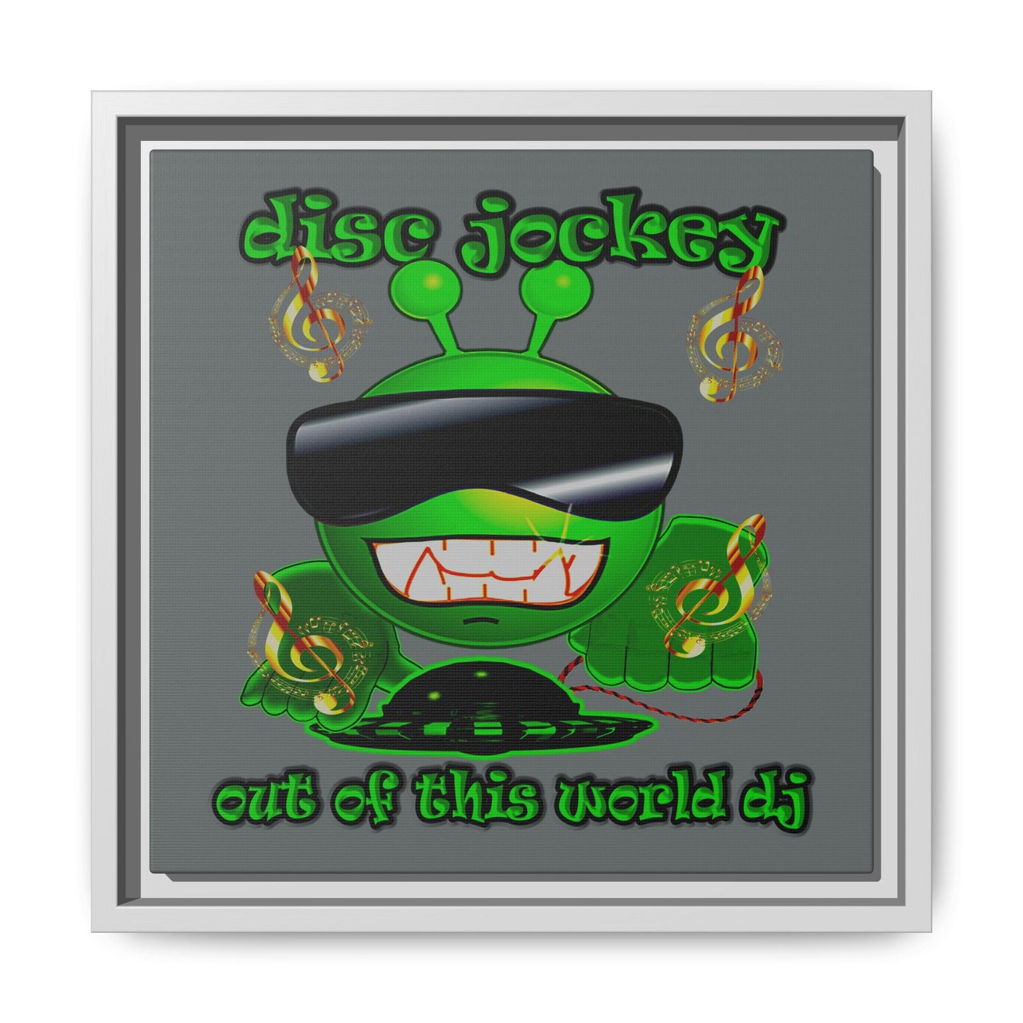 disc jockey - framed canvas art (dark grey)