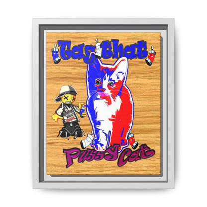 tag that - framed canvas art (butterscotch wood finish)