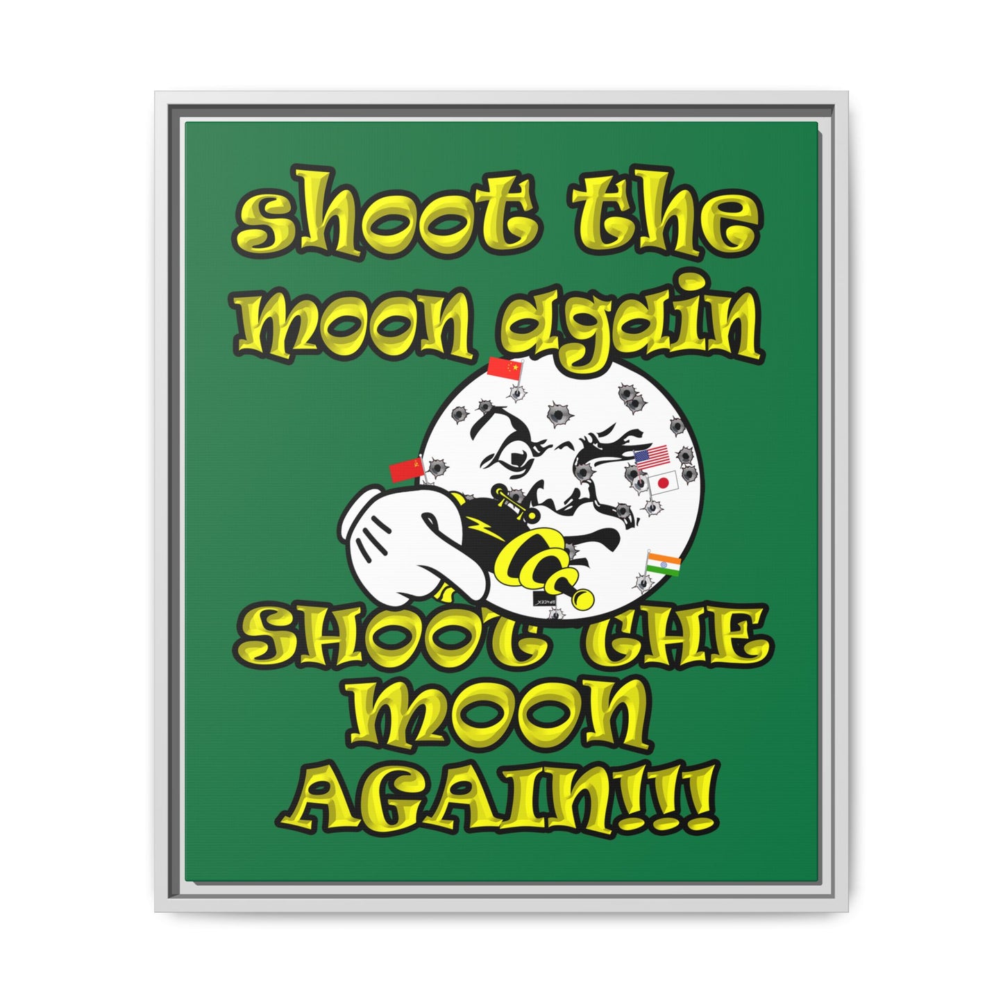 shoot the moon again - framed canvas art (dark green)