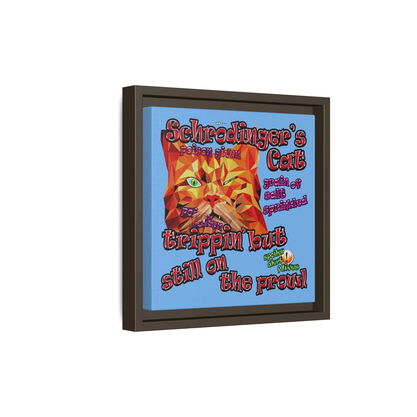 schrodinger's cat - framed canvas art (light blue)