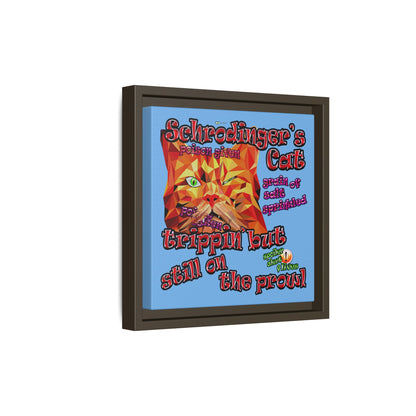 schrodinger's cat - framed canvas art (light blue)