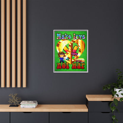 love peace - framed canvas art (green turf)