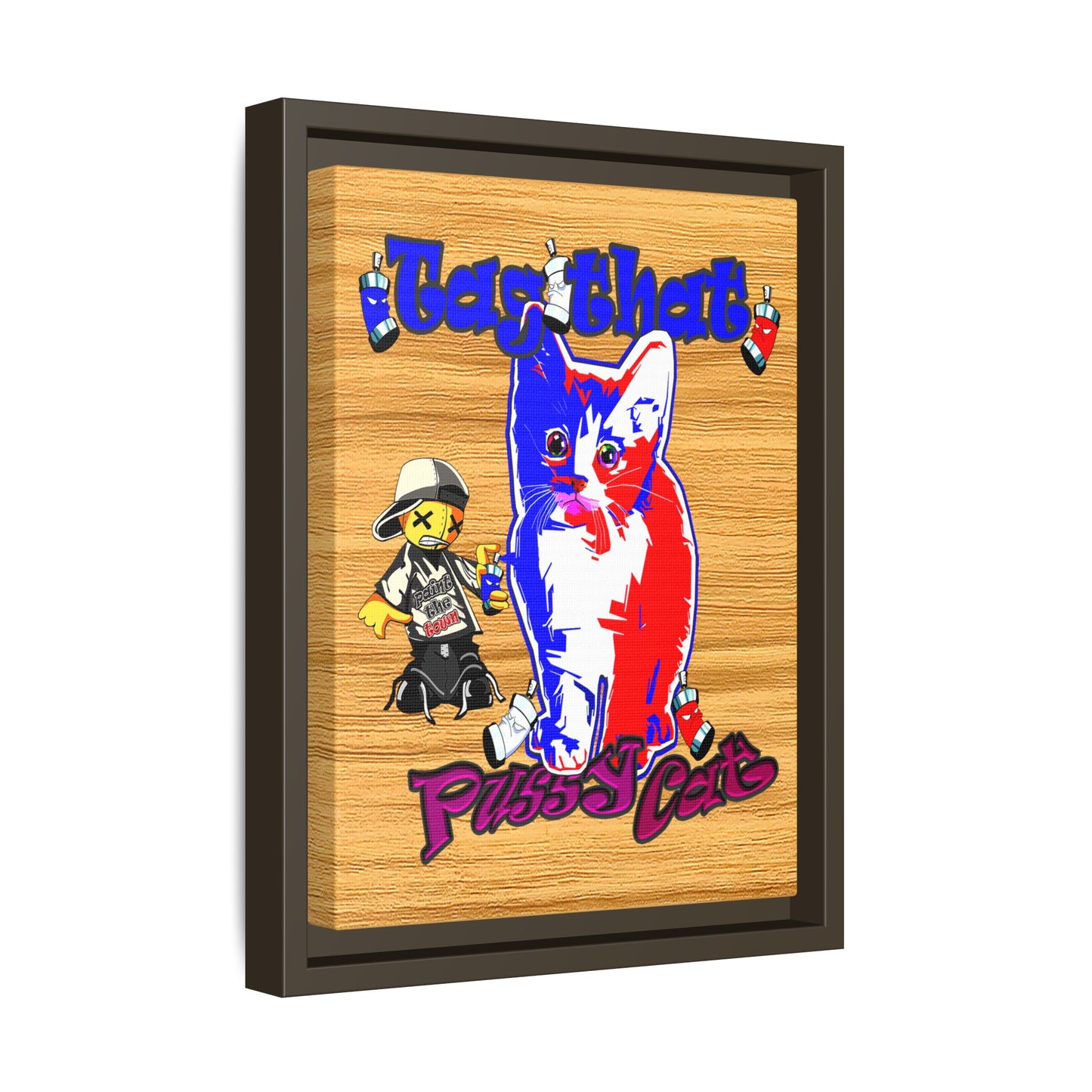 tag that - framed canvas art (butterscotch wood finish)