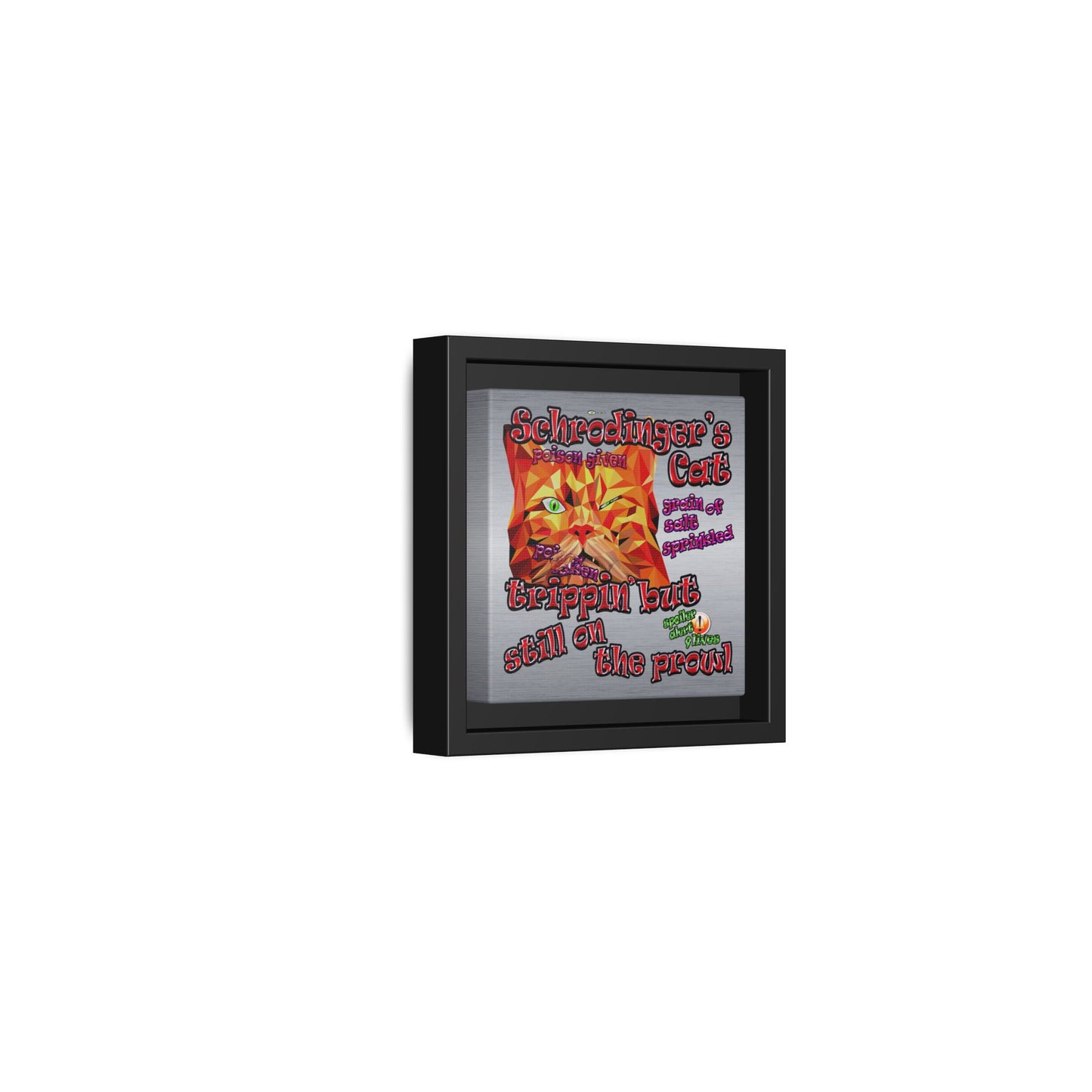 schrodinger's cat - framed canvas art (brushed nickel)