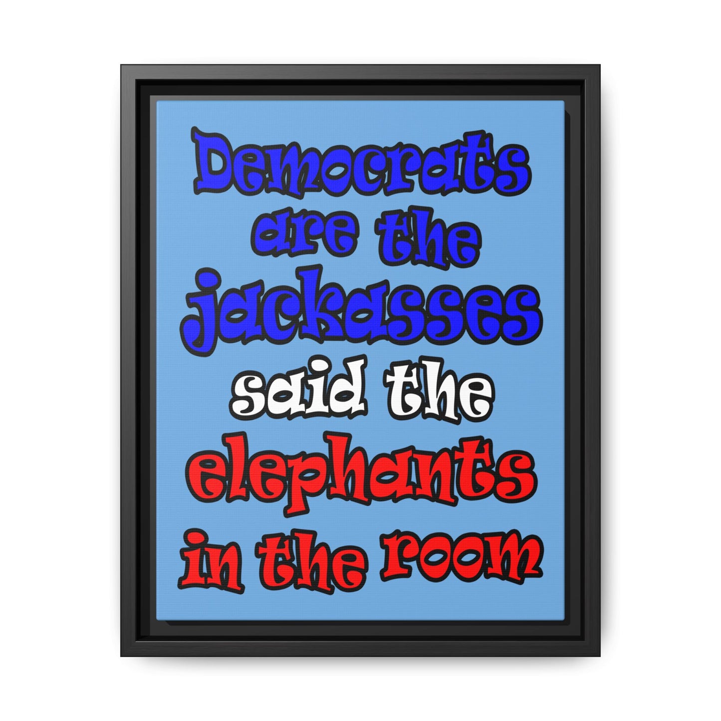 donkeys and elephants - framed canvas art (light blue)
