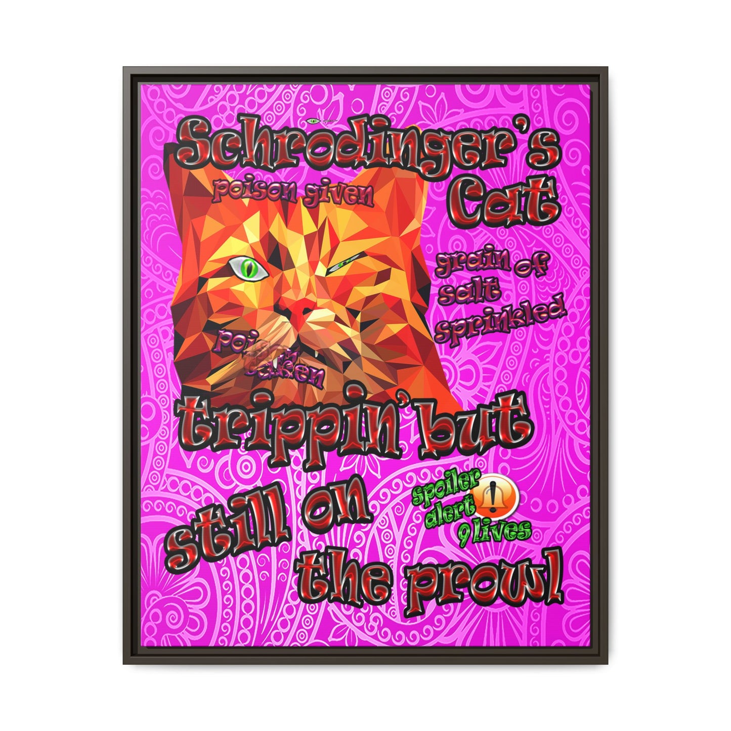schrodinger's cat - framed canvas art (pink swirl)