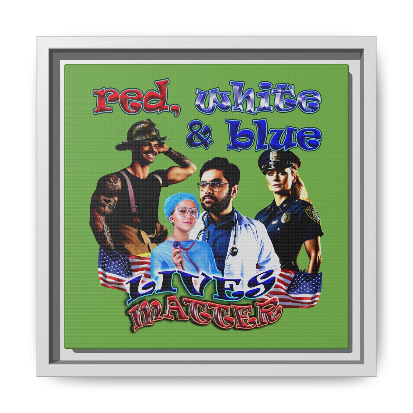 rw&b lives matter - framed canvas art (green)