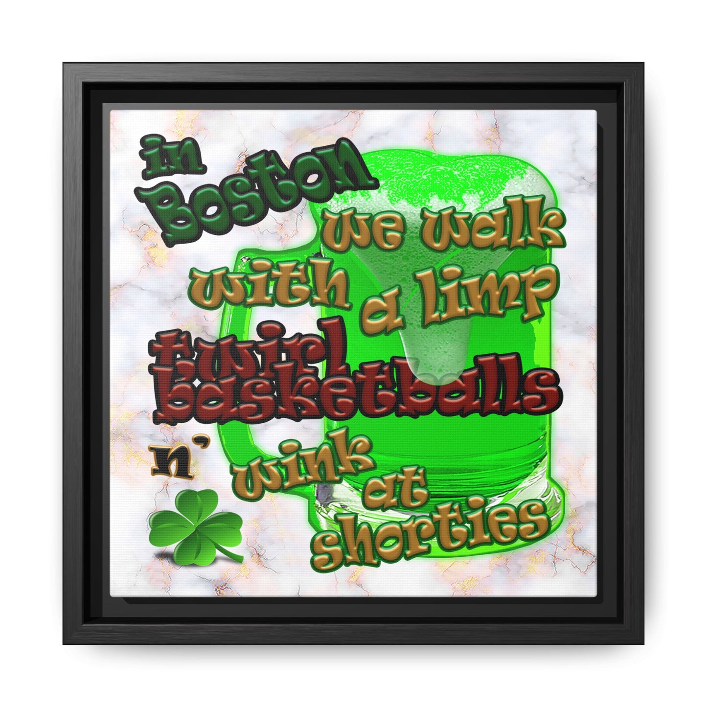 celtics logo - framed canvas art (white marble)