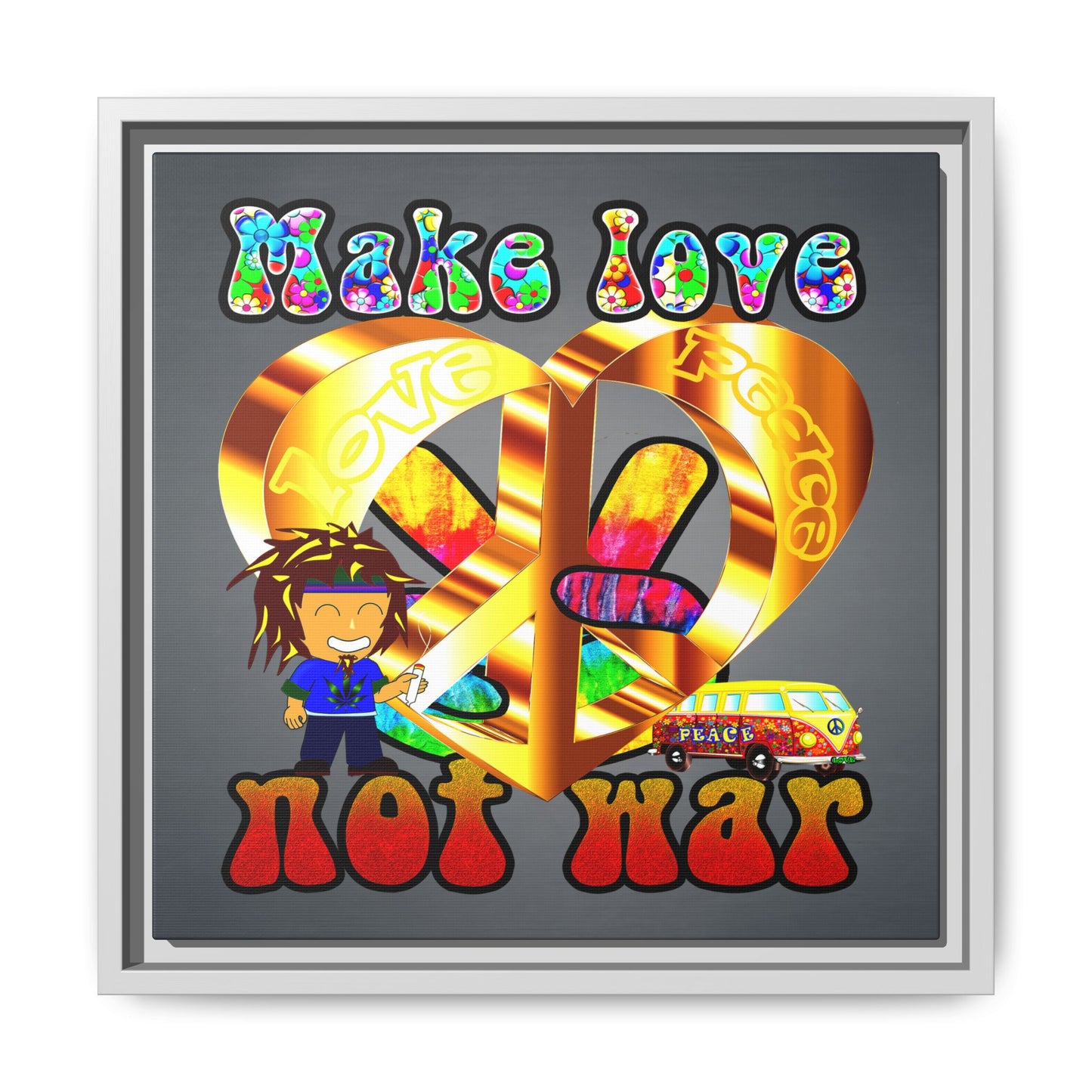 love peace - framed canvas art (grey-light grey)