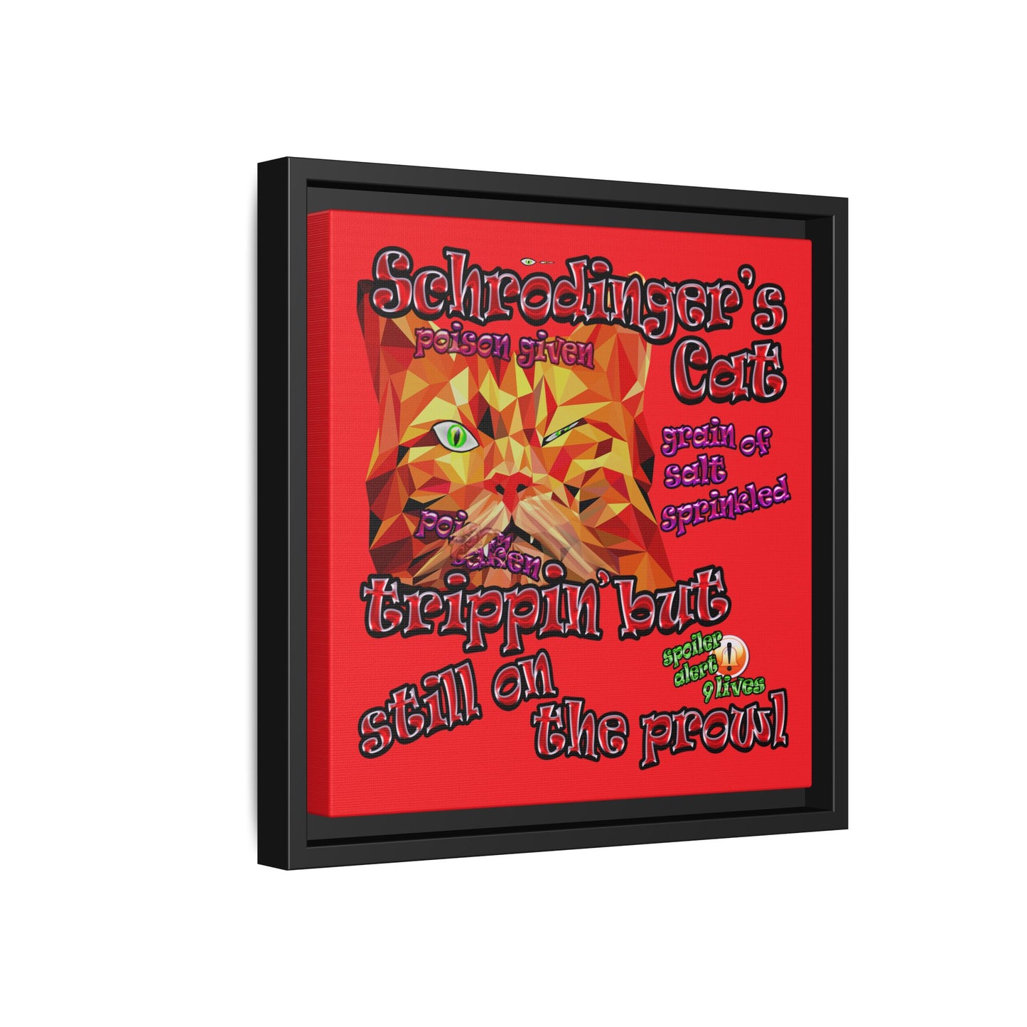 schrodinger's cat - framed canvas art (red)