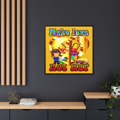 love peace - framed canvas art (yellow)