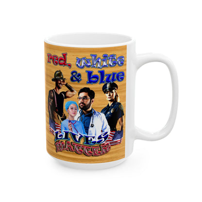 rw&b lives matter - White Mug (butterscotch wood finish)
