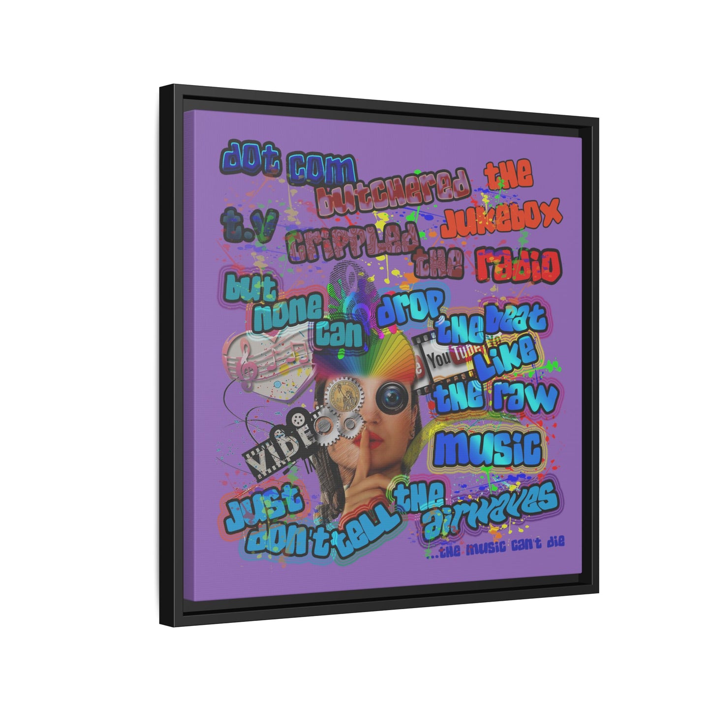 drop the beat - framed canvas art (light purple)