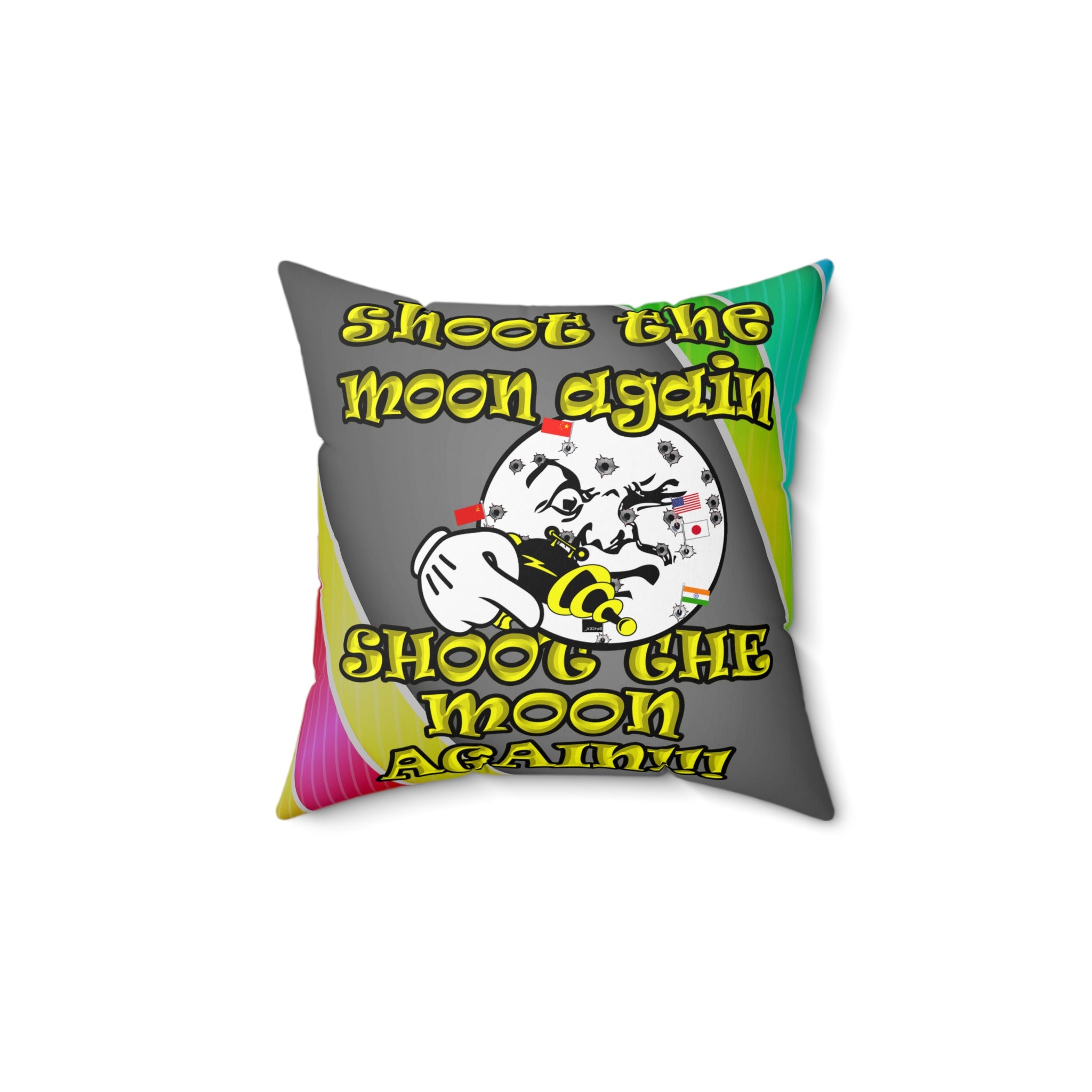 shoot the moon again - Spun Polyester Square Pillow - (rainbow split)