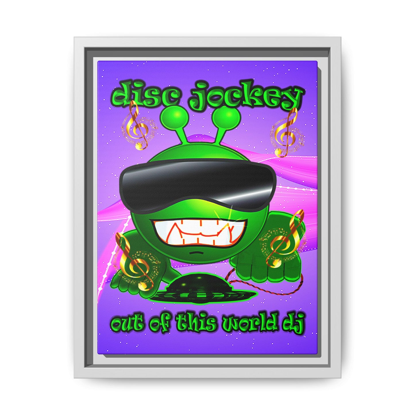 disc jockey - framed canvas art (purple-pink wave)