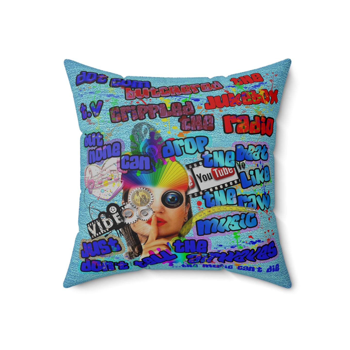 drop the beat - Spun Polyester Square Pillow - (faded blue)