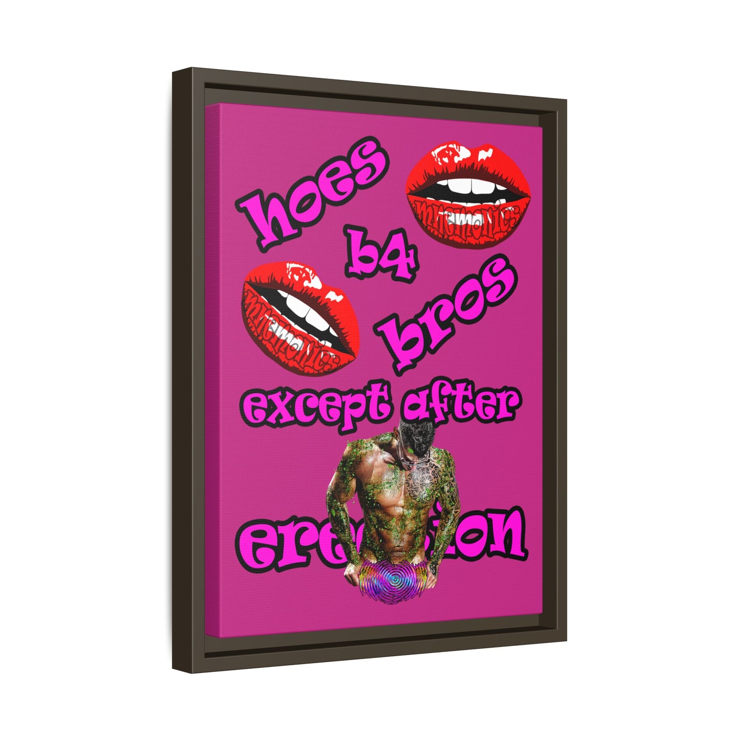hoes b4 bros - framed canvas art (pink)