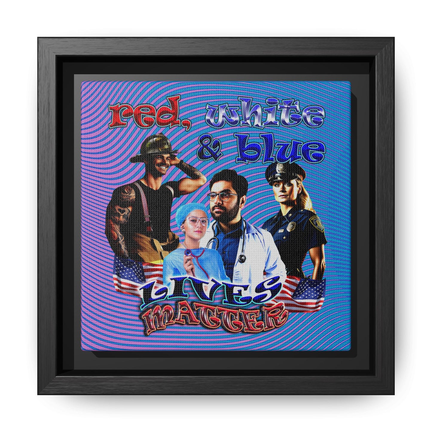 rw&b lives matter - framed canvas art (light blue-purple wave)