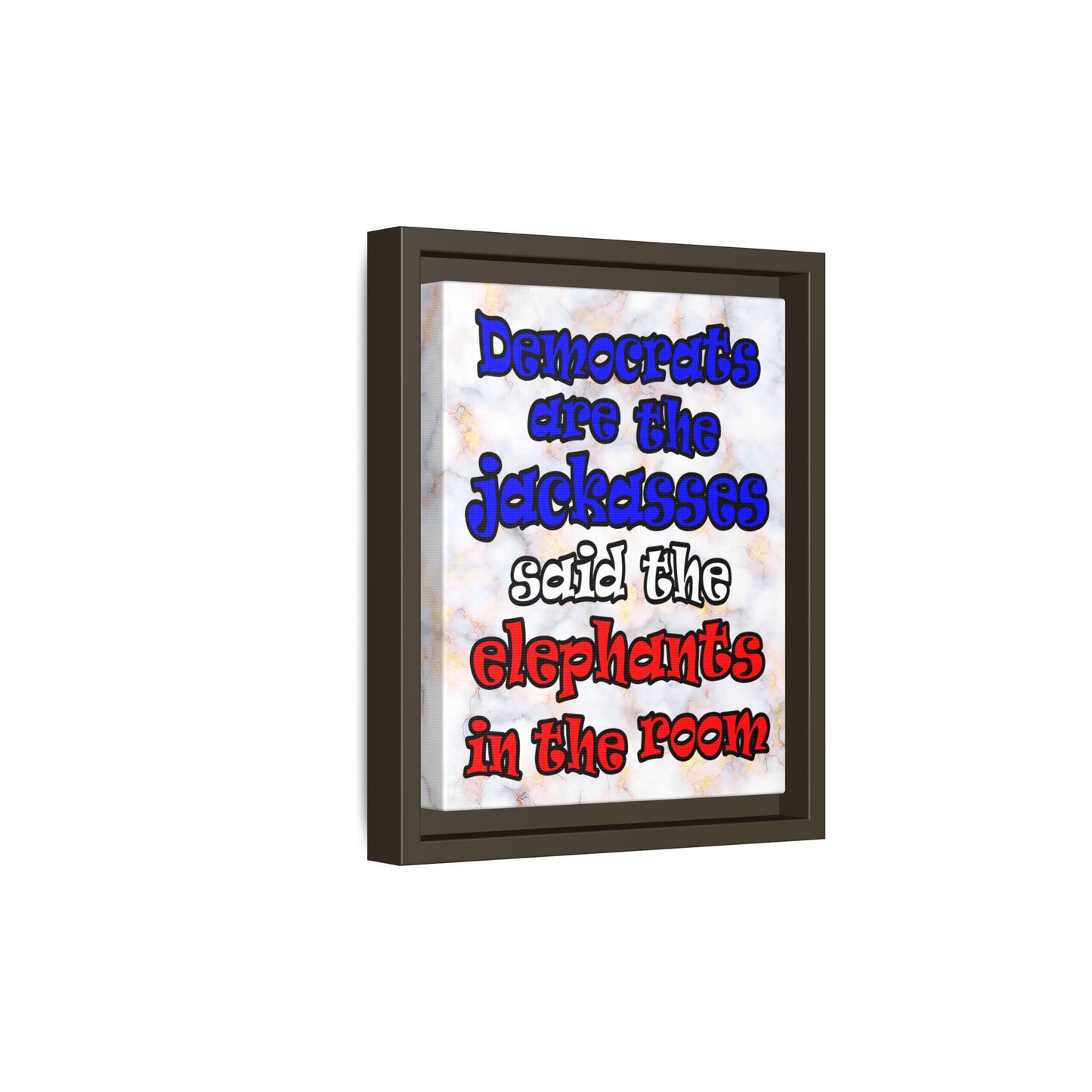 donkeys and elephants - framed canvas art (white marble)