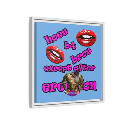 hoes b4 bros - framed canvas art (light blue)