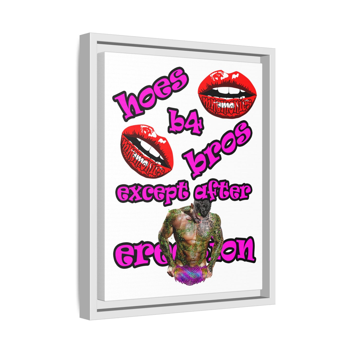 hoes b4 bros - framed canvas art (white)