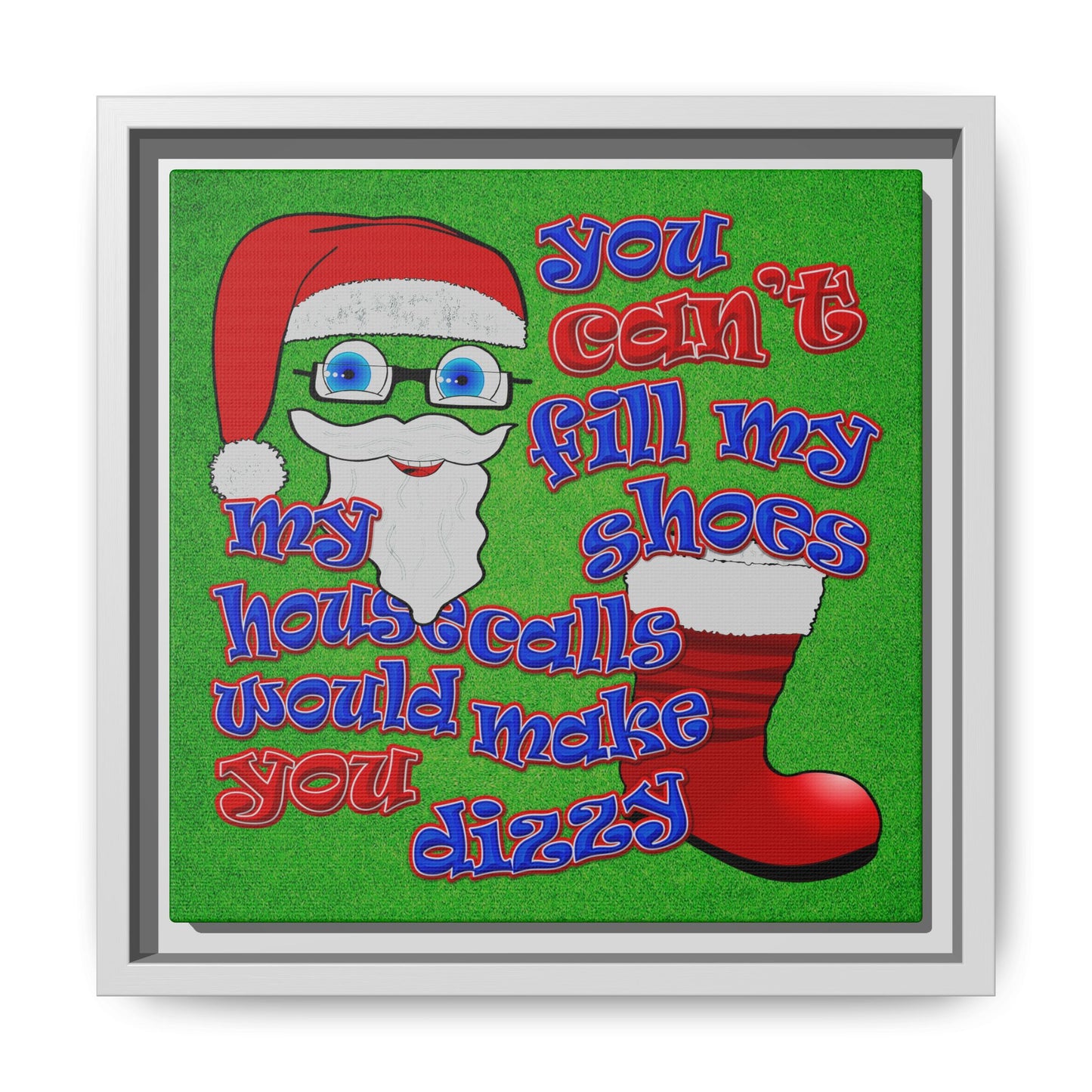 santa's shoes - framed canvas art (green turf)