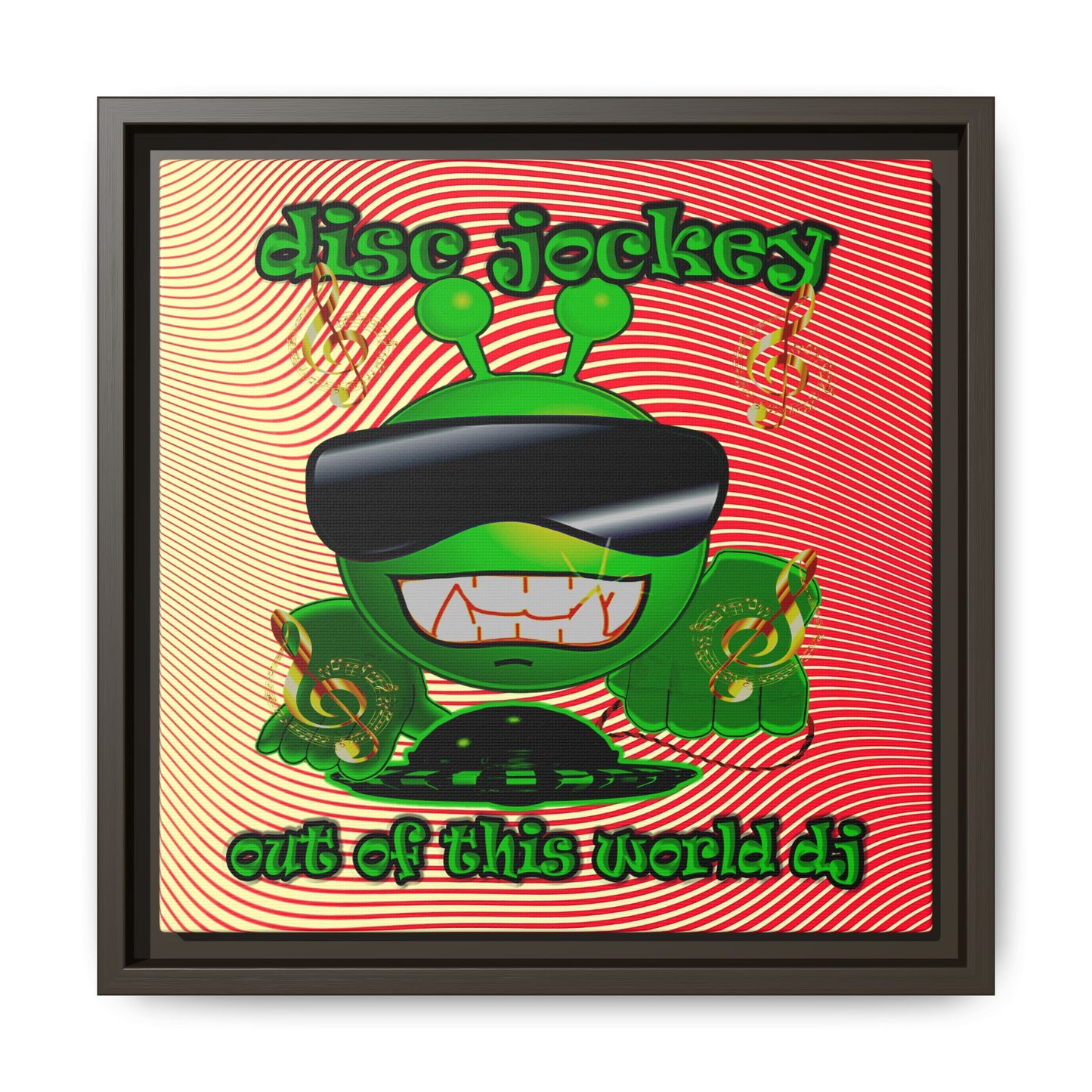 disc jockey - framed canvas art (yellow-orange wave)