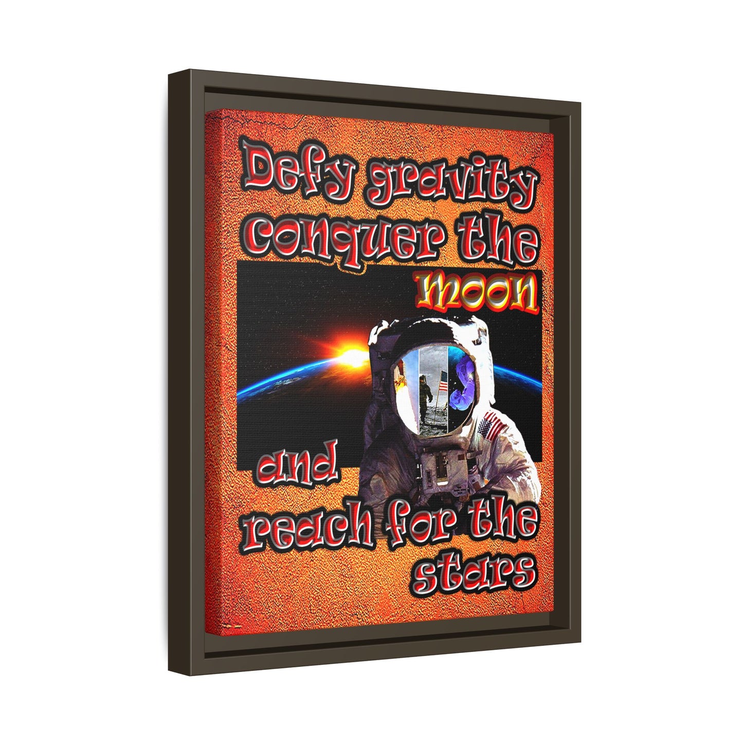 defy conquer reach - framed canvas art (burnt orange)