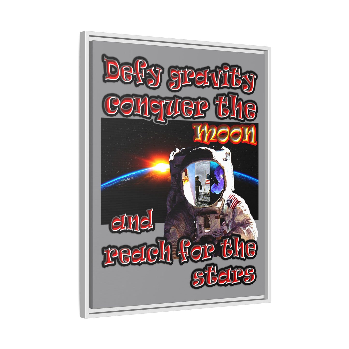 defy conquer reach - framed canvas art (grey)
