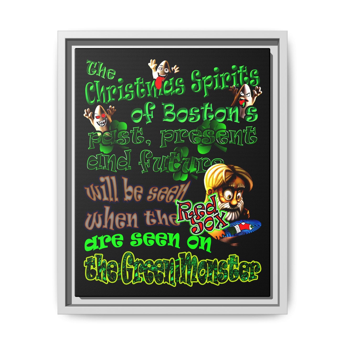 christmas spirits of boston - framed canvas art (black)