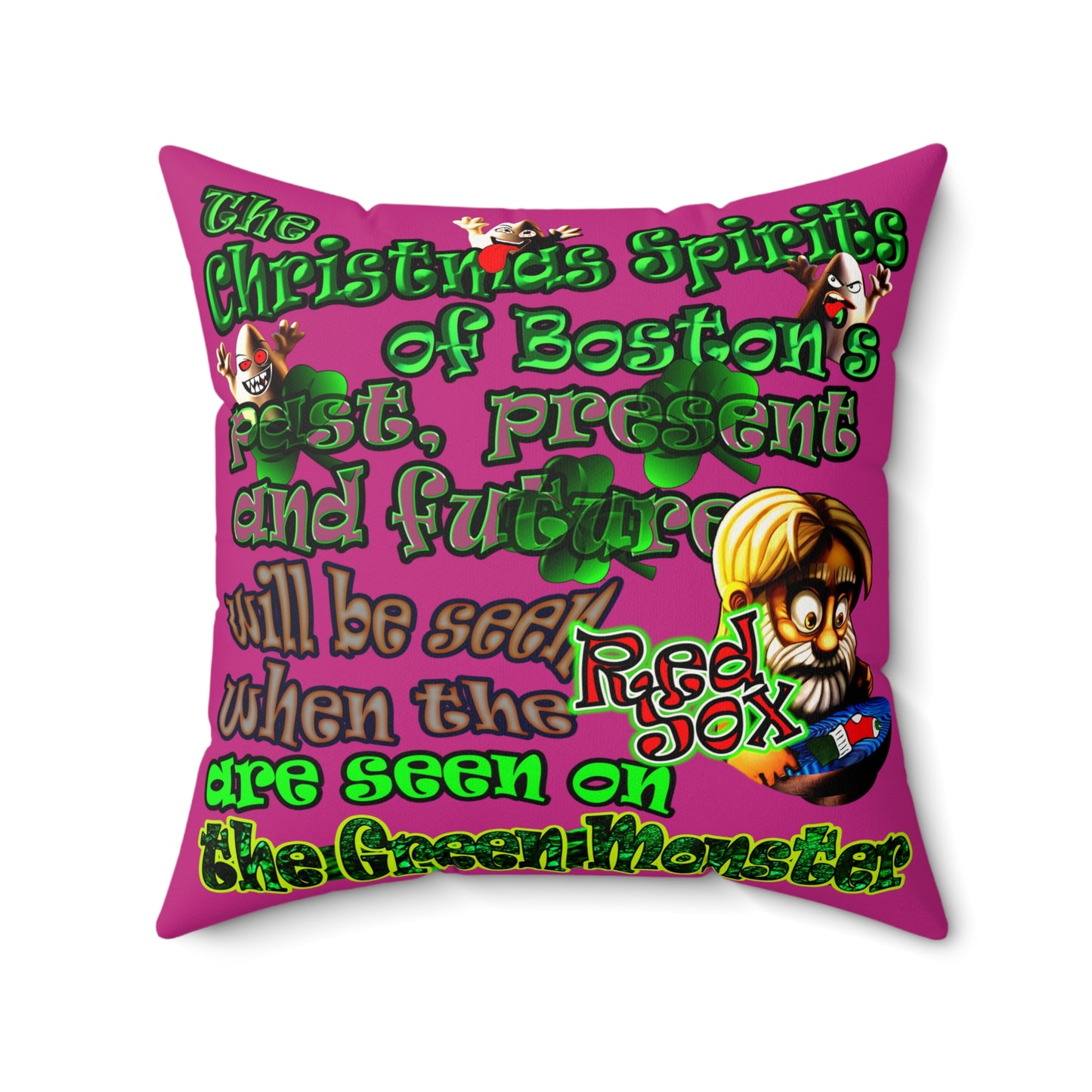 christmas spirits of boston - Faux Suede Square Pillow - (pink)