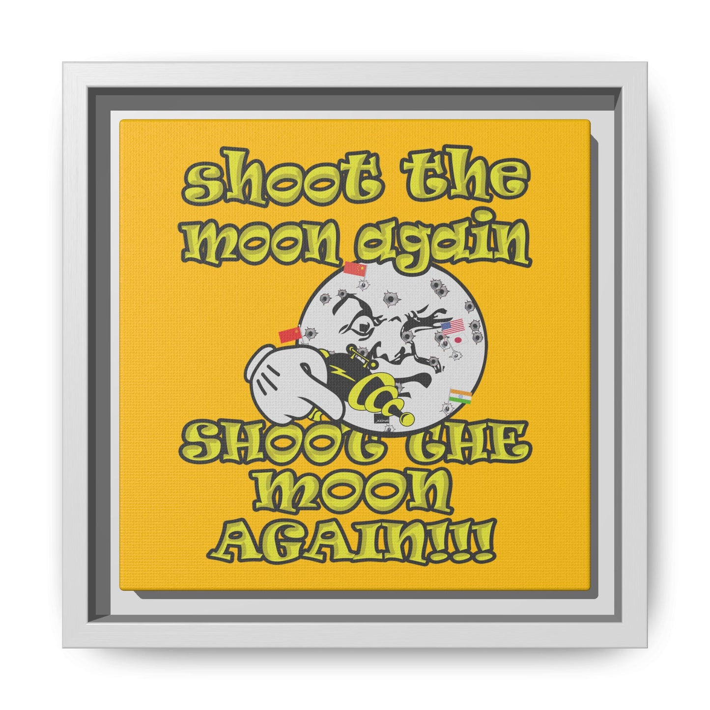 shoot the moon again - framed canvas art (yellow)