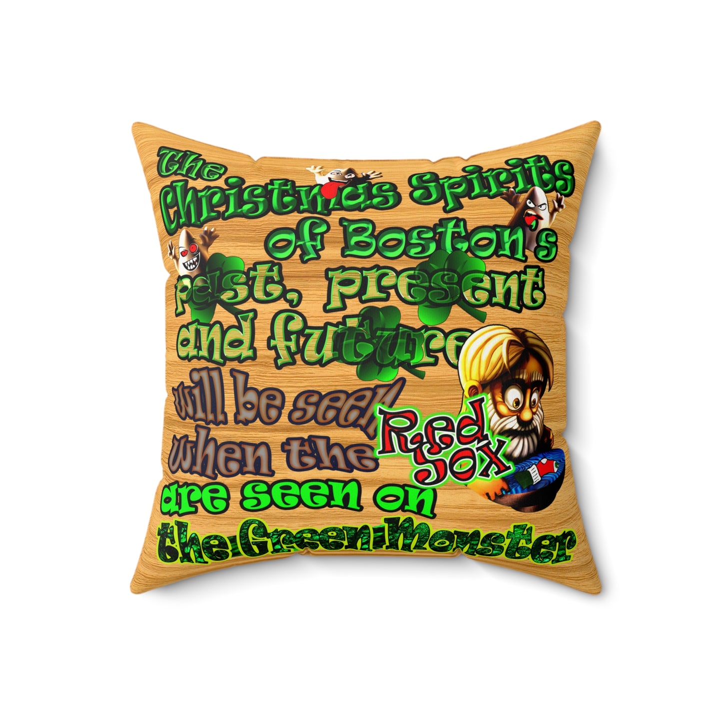 christmas spirits of boston - Faux Suede Square Pillow - (butterscotch wood finish)
