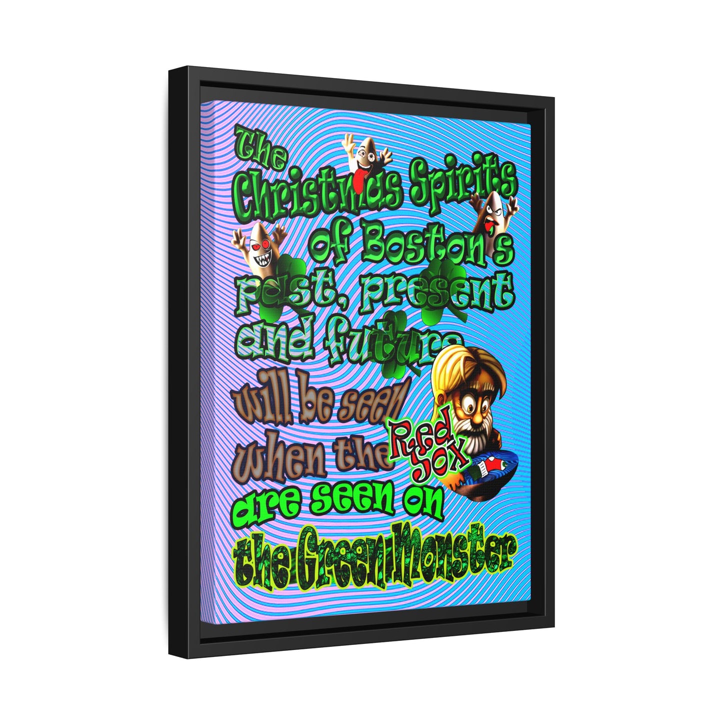 christmas spirits of boston - framed canvas art (light blue-purple wave)