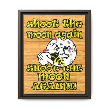 shoot the moon again - framed canvas art (butterscotch wood finish)